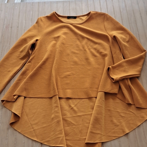 SHEIN Tops - Shein High Low Long Sleeve Mustard Long Sleeve Stretch Top Blouse